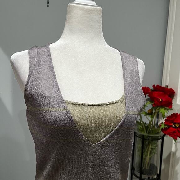 NEW Max Studio Rayon Two Tone Contrast Striped Semi Sheer Knit Sleeveless Top M - Picture 2 of 16